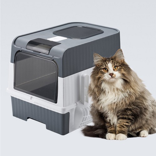 Large Cat Litter Box Pet Toilet Skylight Enclosed Drawer Scoop Covered Tray Chic - Picture 4 of 12