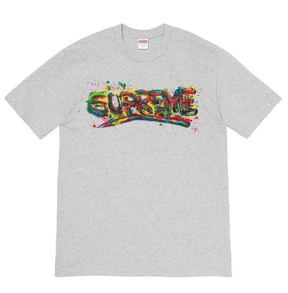 Supreme Paint Logo Tee in Heather Grey Medium SS20 Deadstock