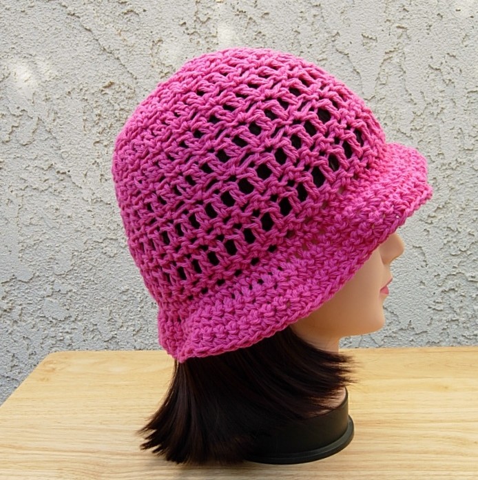 ★人気★【Beyond Closet】★NOMANTIC SUMMER YARN BERE.T★ Women's Solid Hot PInk Cotton Summer Hat Crochet Knit Beach