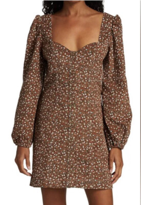 NWT FREE PEOPLE Call Me Cord Brown Floral Mini Dress Button Front Boho Size  8 | eBay