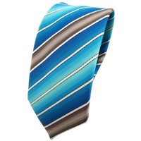 Schmale Tigertie Krawatte TüRkis Wasserblau Ozeanblau Creme Braun Gestreift