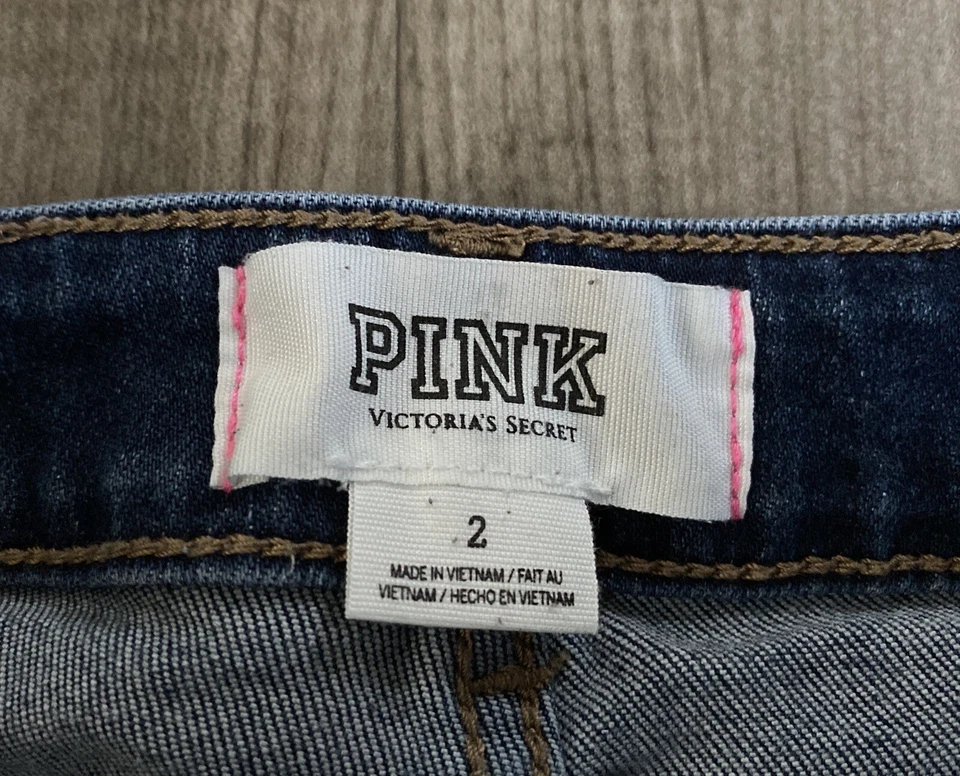 Pantalones Cortos Vaqueros Victorias Secret ROSA Denim Tiro Bajo Desgastados Talla 2 Foto 3 de 4