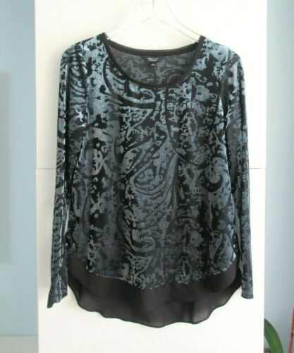 Simply Vera Wang M Long Slv Stretch Top Velvet See Through Comfy Top Black Multi - Picture 4 of 13