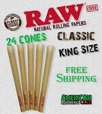 RAW CLASSIC KING SIZE CONES 24 PACK ~ CIGARETTE PAPERS~CRUSH PROF BOX 