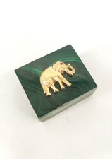 Alte Malachit D&ouml;schen mit  Silber Verzierung auf der Deckel *Elefant*