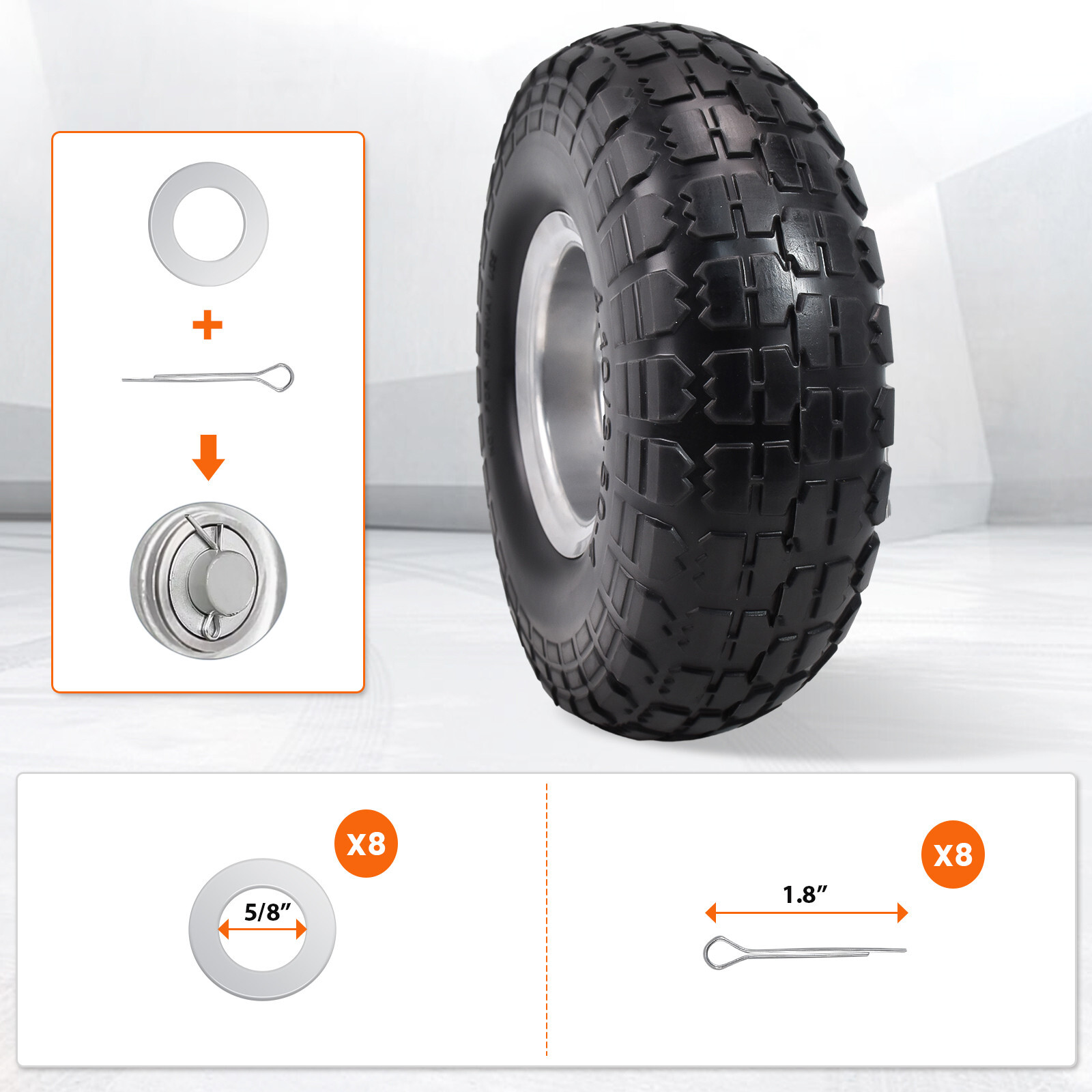 2pcs 10" 4.10/3.50-4" Solid  Flat Free Wheel Tire Hand Truck Wagon Wheelbarrow