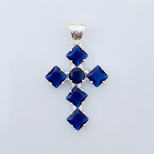 Tanzanite Cross Pendant 925 Sterling Silver Handmade Gemstone Jewelry 2.20 Inch