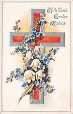 Antique Easter Card Cross Religious Flowers Early 1900s Postcard D30