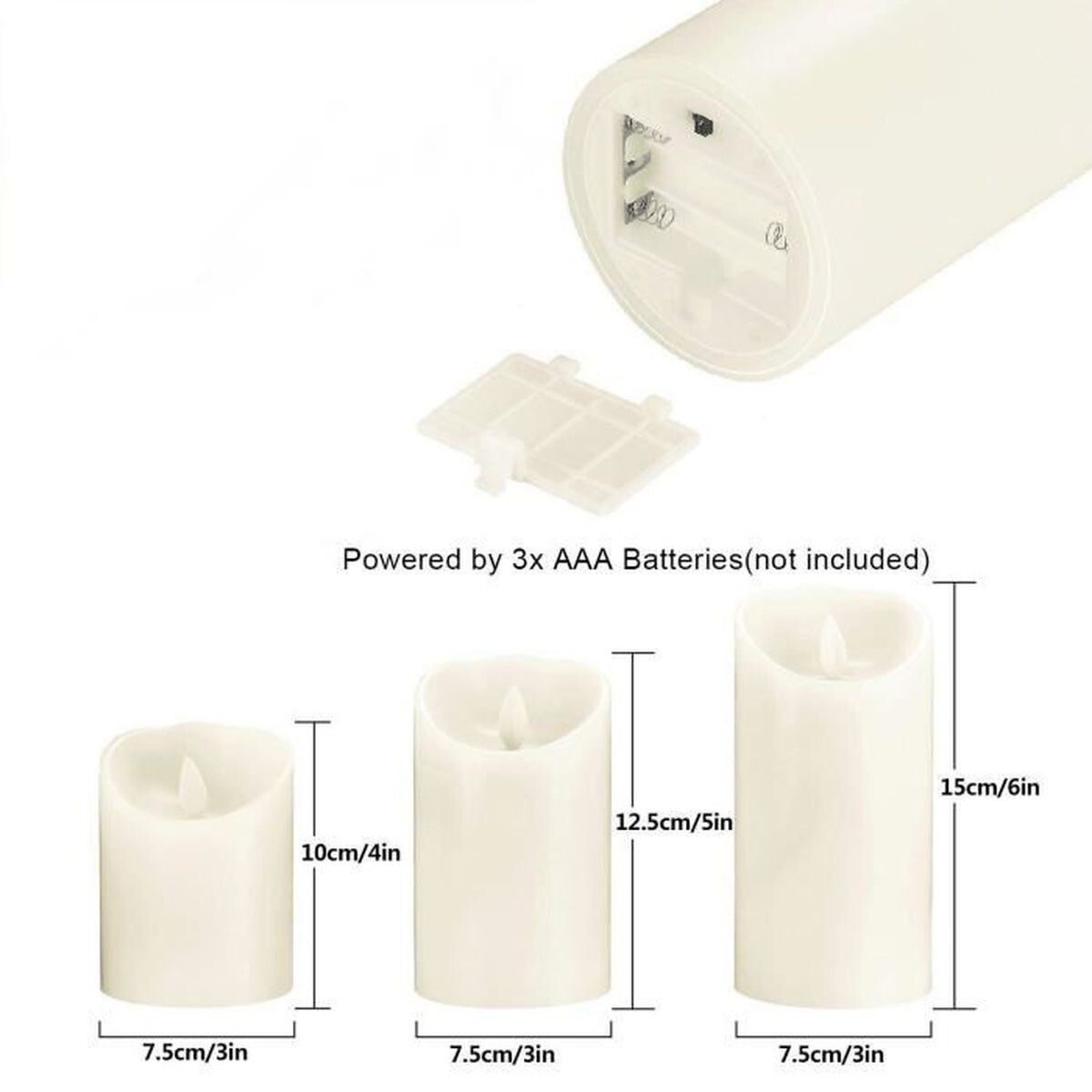 Lot De 3 Bougies LED Sans Flamme Avec Télécommande – Blanc – 300h