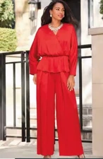 Size 2X PLUS Ashro Red Formal Dinner Party Nalora Pant Suit Set