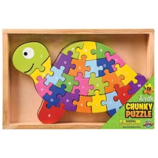 RI One 9.25" X 6.25" Chunky Wooden Turtle Letter & Number Puzzle