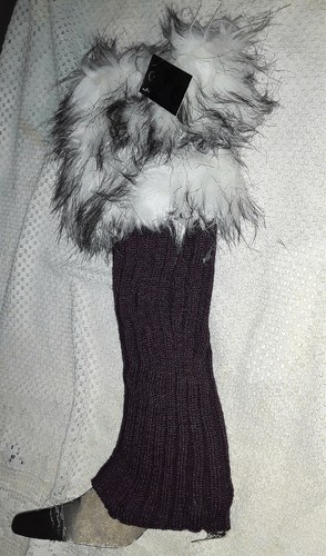 Women Fashion Legg Warmer Eggplant Purple Faux Fur Trim Knee Leggings Au