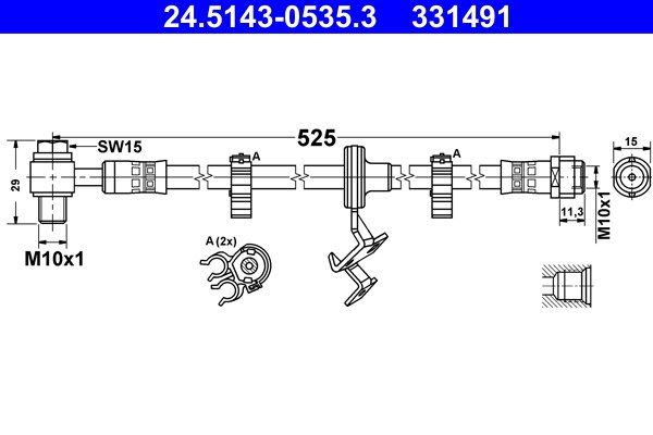 ATE 24.5143-0535.3 Bremsschlauch 525 Mm FüR Mercedes M W163 2.3-5.4 02.98-06.05-image