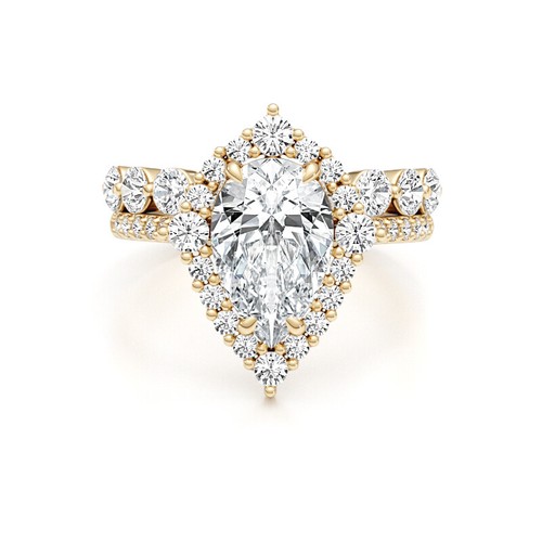 Pear Cut Lab-Grown Diamond 3.35 TCW Halo Set Engagement Ring 14K Yellow Gold - Picture 12 of 12