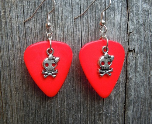 Girl Skull and Crossbone Charm Guitar Pick Earrings - Pick Your Color - Picture 28 of 30