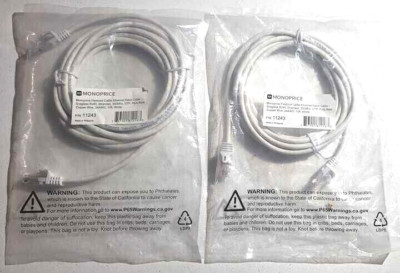 Lot of 2 White 10 ft. Ea. Flexboot Cat5e Ethernet Cable RJ45 350Mhz 24AWG