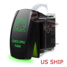 Green Laser Etched LED Cooling Fan 12V 20A 10A 5 pin Rocker Toggle Switch Car 