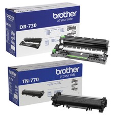 Brother TN770 Toner Cartridge 4,500 Yield w/ DR730 Drum Unit 12,000 Yield 