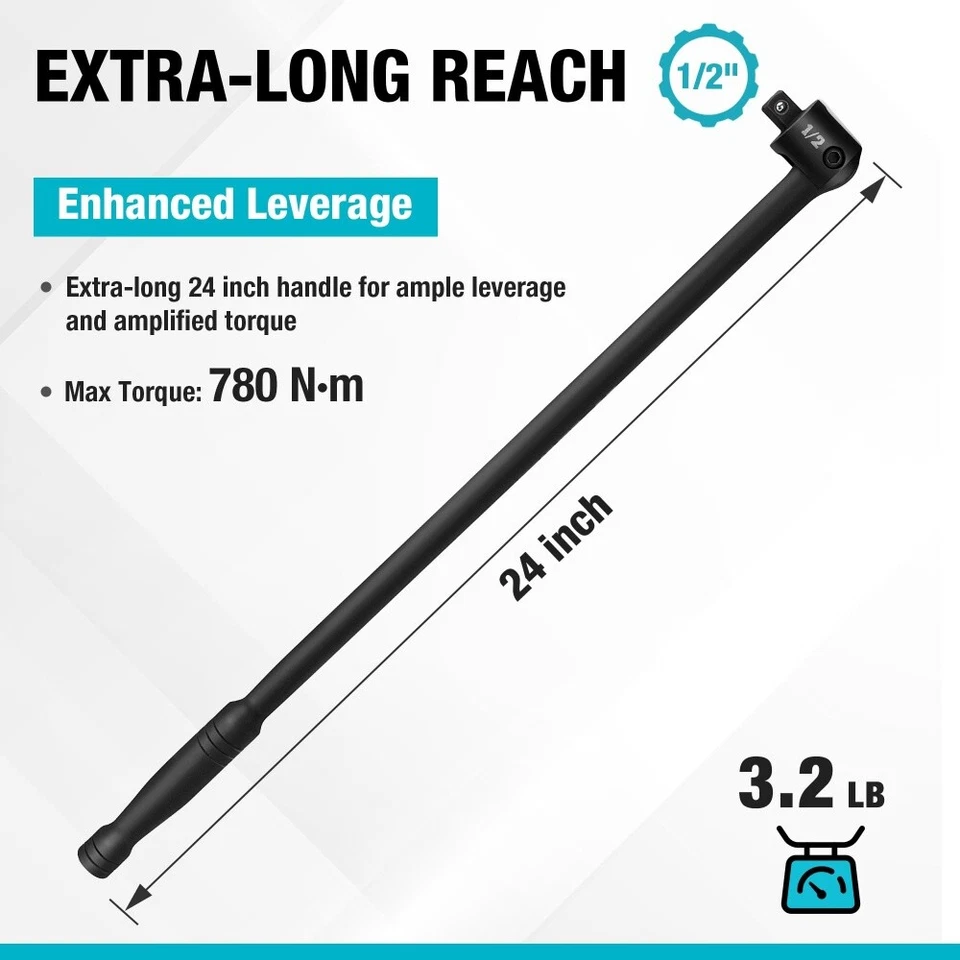 DURATECH 24-Inch Heavy Duty Breaker Bar 1/2'' Drive 240° Flex Head W/Detent Ball - Image 4 of 4