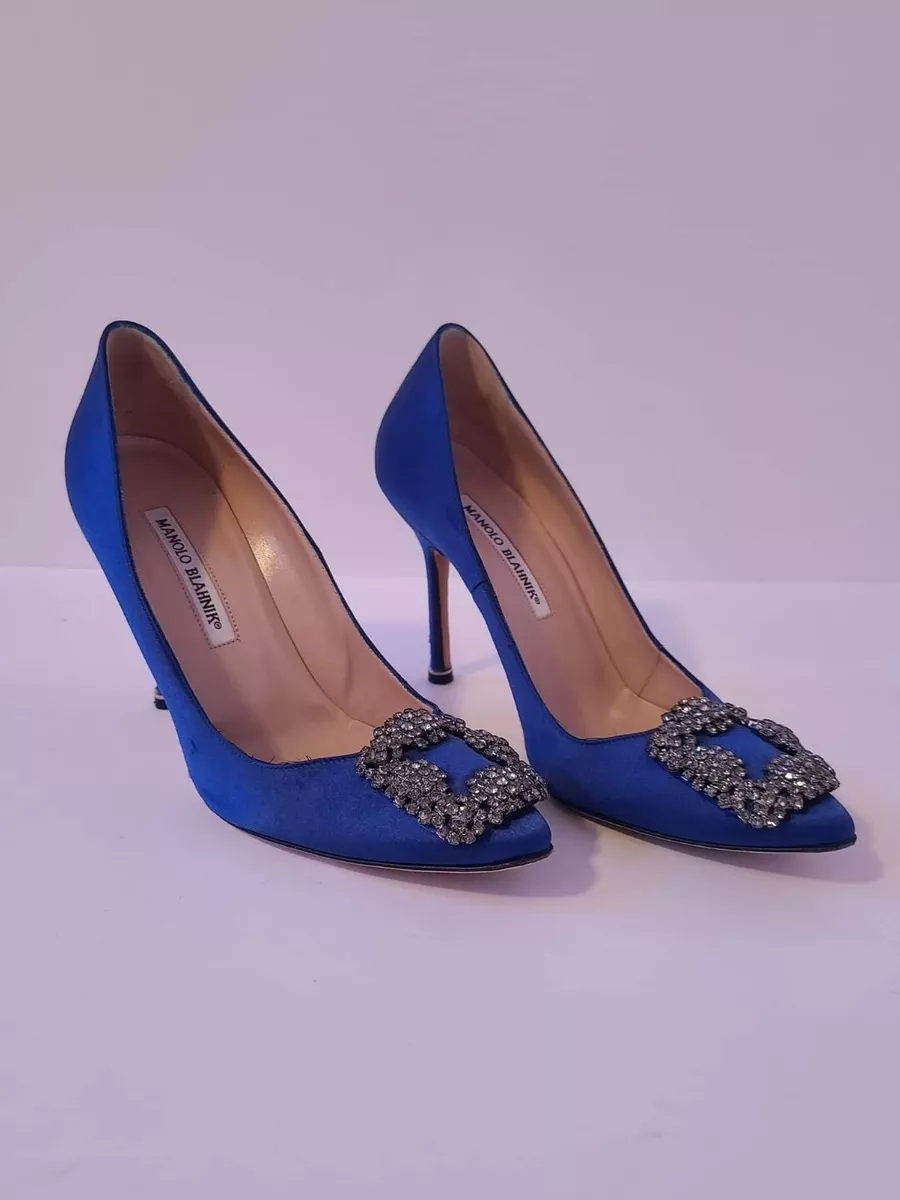 Manolo Blahnik Women's Blue Hangisi Pump Sandal Shoes US 7/EU 37 Sex  & The City