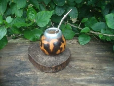 Argentina Mate Gourd Hand Made Natural Tea Cup + Straw -Yerba Mate Smoked07