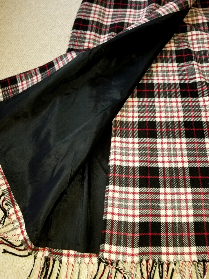 女式 Skirt-CHARTER CLUB-White/红色/黑色格子羊毛裹身中长衬里流苏 -10 — 第 2/4 张图片