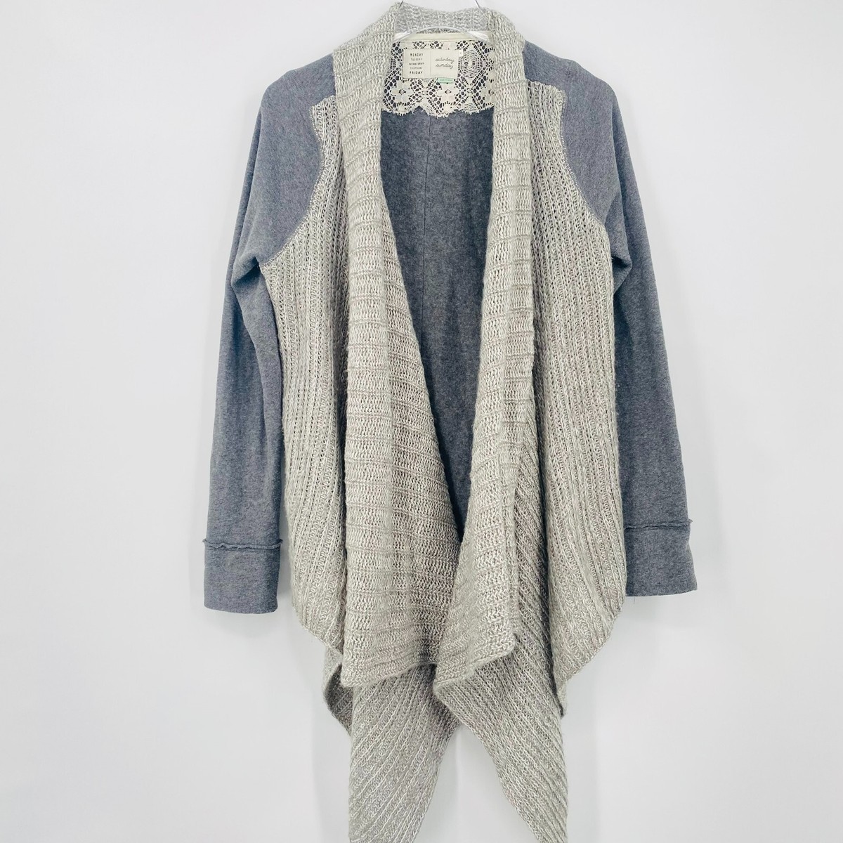 Saturday Sunday Anthropologie Size Medium Gray Waterfall Front Casado Cardigan