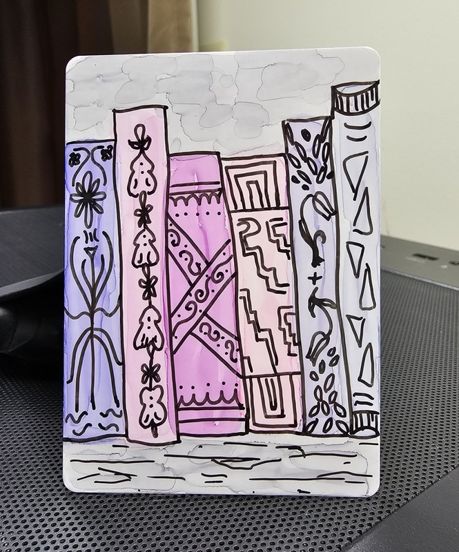 ACEO original Mini art trading card Marker Books Illustration Signed  FUZZYINK 