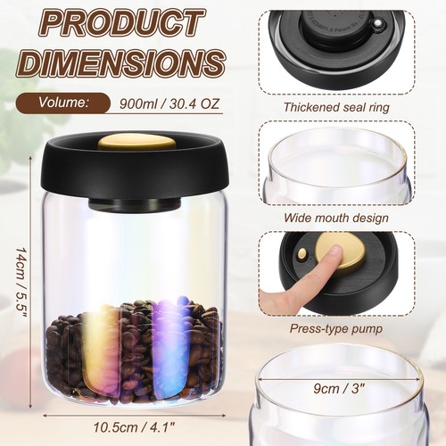 Vacuum Glass Coffee Canister 30.4 oz for Tea, Coffee Beans, Iridescent - Picture 2 of 7