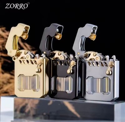 Neu Mecha-Zorro Transparent Fuel Tank Mechanical Ejection Kerosin Feuerzeug