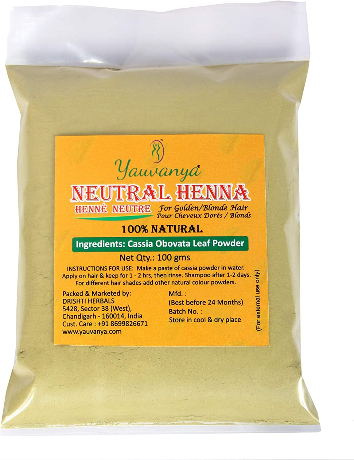 Trattamento Henné Neutro Cassia 3x100g - Volume e Lucentezza Biondo Oro