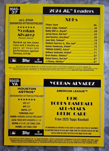 #90ASR-YA Yordan Alvarez 2025 Topps Serie 2 / #86 Yordan 2024 Topps Inception - Foto 2 di 3