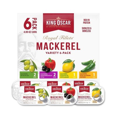 King Oscar Skinless & Boneless Mackerel Variety Pack, 4.05oz Pack of 6