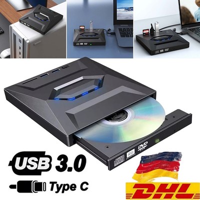 Externes CD/DVD Laufwerk USB-3.0+Type-C Brenner Player,Für-PC-Laptop Windows 11