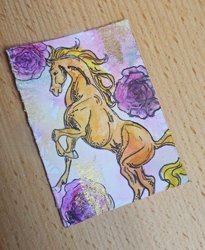Wild Horses ACEO Original Art Watercolor Painting 2.5x3.5 Minature Signed Art