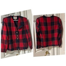 Vintage Red and Navy Blue Plaid Women's Cropped 80 s Blazer Size 4 Petite
