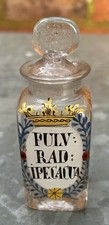 Antique C18th Hand Blown Glass Apothecary Bottle With Painted Label