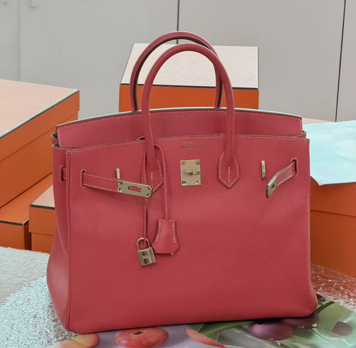AUTH Hermès Birkin 35 Rose Jaipur Epsom Leather Palladium Hardware Handle Bag
