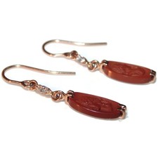 Vintage His Hers Cameo Natural Diamond Earrings in 14k Rose Gold Jewelry 585