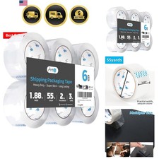 6 Rolls Carton Sealing Tape Heavy Duty, Clear Packing Tape, 1.88" x 55 yds, 2...