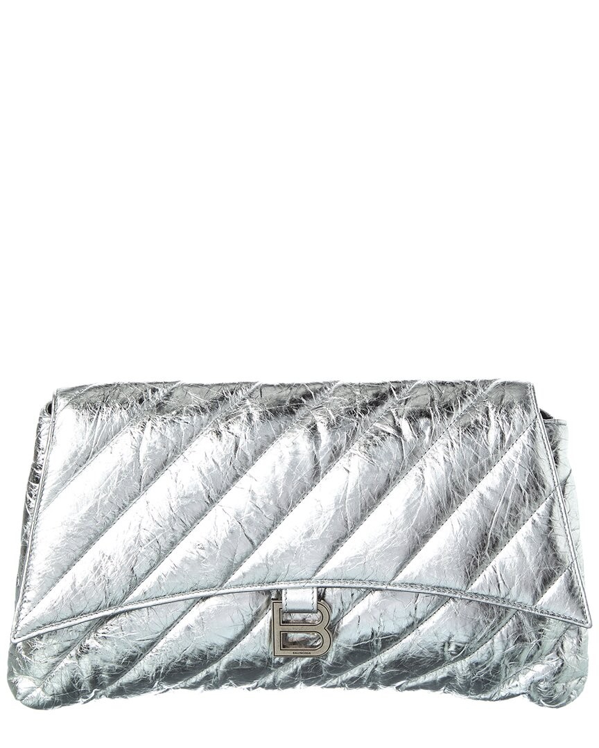 Balenciaga Crush Leather Clutch Women's Silver