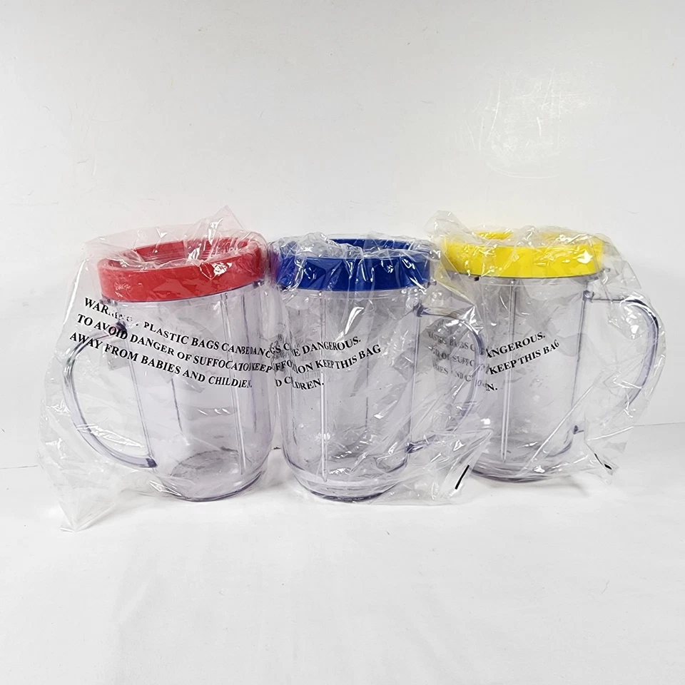 4 Magic Bullet Blender Mugs Cups With Rings & Lids Replacement (4) Parts Gaskets - Image 2 of 4