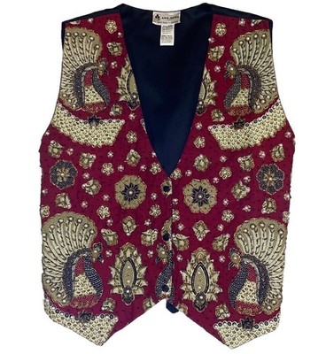 Ana Mori Vintage Beaded Embroidered Vest Folk Boho Festival Peacock One Size