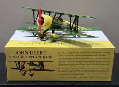 Spec Cast John Deere Diecast Vintage Airplane Bank 1934 Stearman Bi-Plane 