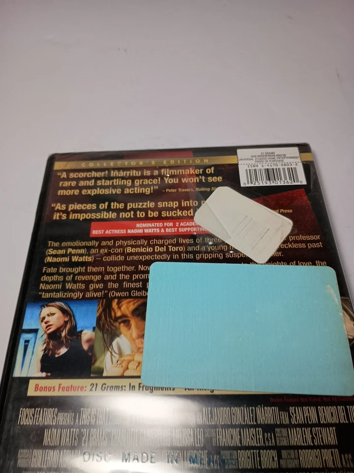 21 Grams DVD Sean Penn Benecio Del Toro Naomi Watts Brand New Sealed - Image 4 of 4
