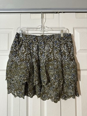 Jennifer + Grace Women's SIZE XL Green Blue Floral Eyelet Ruffle Layered Skirt