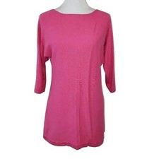Chaps Sweater Tunic Small Pink 3/4 Sleeve Boat Neck Cotton Modal Side Slit