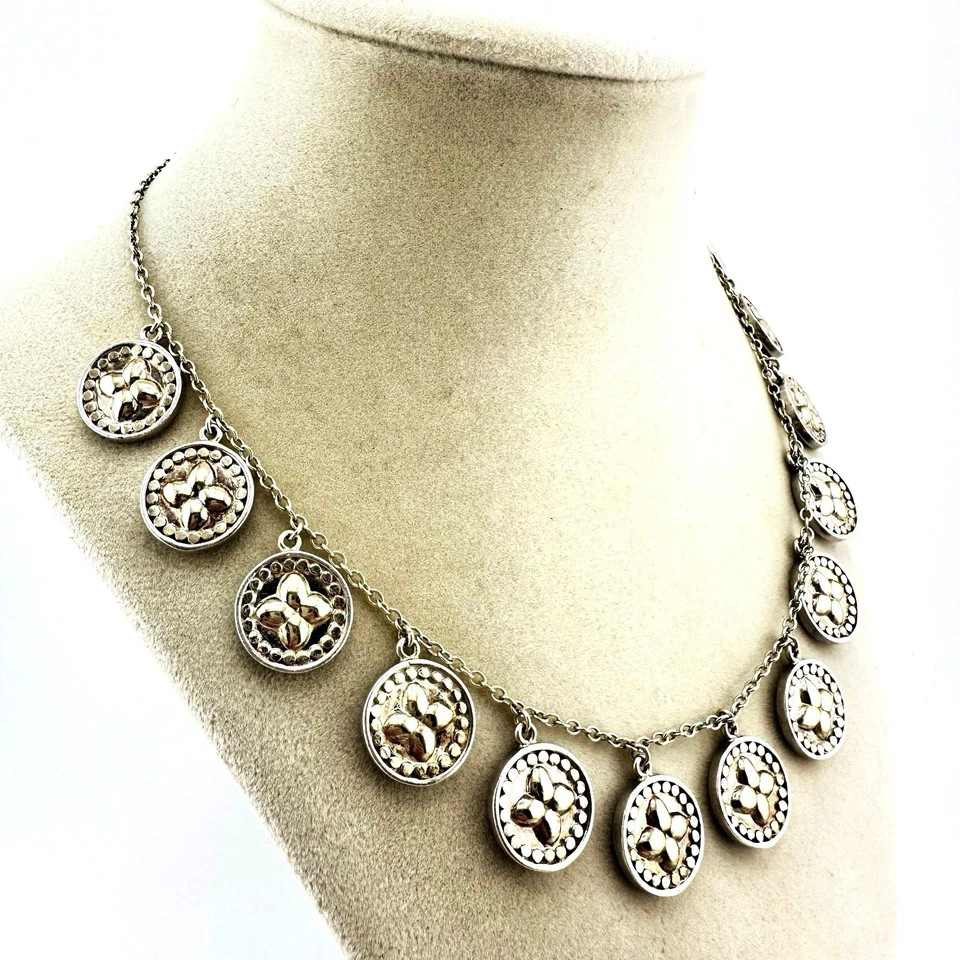 "Collar de diseñador Anna Beck plata esterlina 925 Suerte 13 chapada en oro moneda 17""" Foto 4 de 4