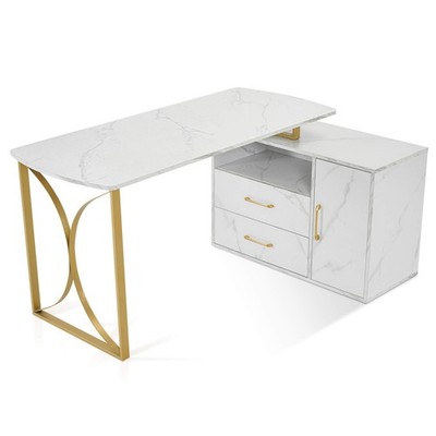 ivinta 55.1'' L Shaped Desk with Drawer Cabinet and Storage Hutch for Living Room