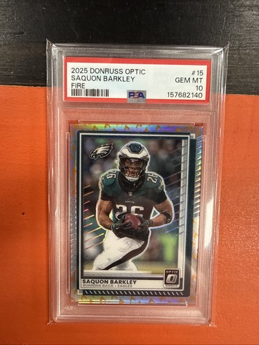 2025 Donruss Optic Football Saquon Barkley #15 Fire Emoji SSP PSA 10 POP 2